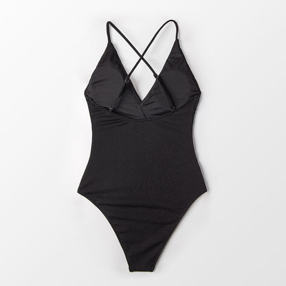 Solid One-piece Swimsuit Falbala V neck Ruffle Monokini  Beach Bathing Suit Swimwear The Clothing Company Sydney