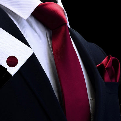 3 Piece Men's Silk Tie Set 8cm Ties Handkerchief Cufflinks Sets Red Gold Purple Necktie for Men Wedding Gift The Clothing Company Sydney