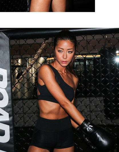 Oblique One Shoulder Strap Ladies Sports Bra Hollow out Back Lines Strenuous Exercise fitness bra Tops The Clothing Company Sydney