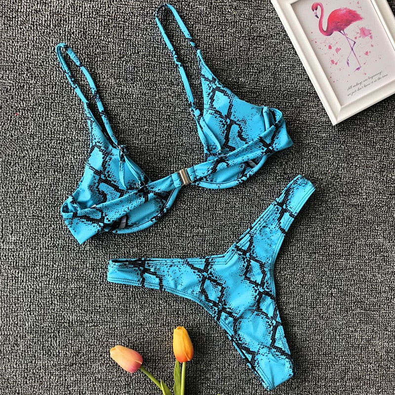 Neon V-bar Underwired Bikini Ribbed Swimsuit Women Thong Swimwear Two-pieces Bikini set Push up Bathing Suit The Clothing Company Sydney