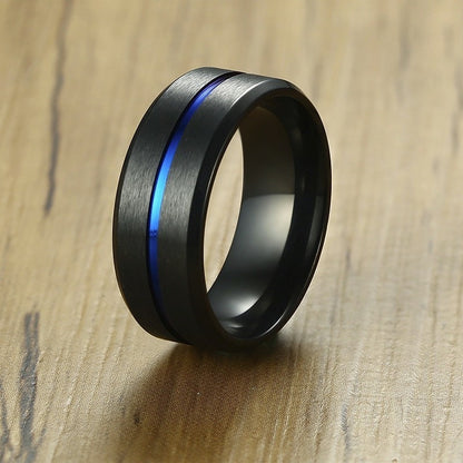 6/8mm Black Ring for Men Women Groove Rainbow Stainless Steel Wedding Bands Trendy Fraternal Rings Casual  Jewelry The Clothing Company Sydney