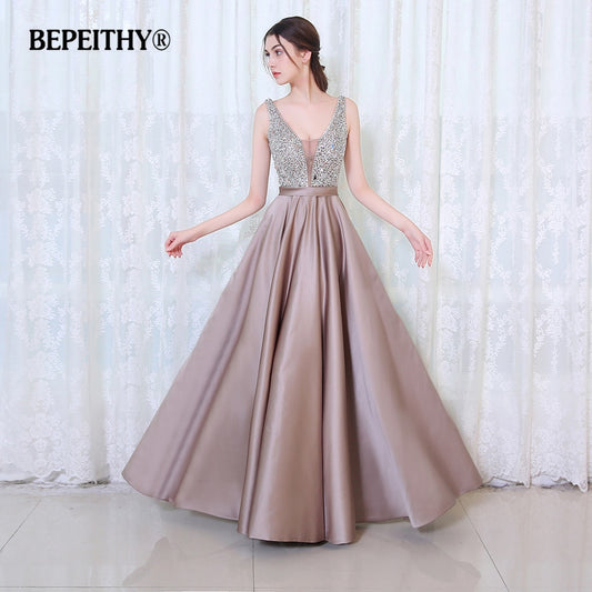 V-Neck Beads Bodice Open Back A Line Long Evening Dress Party Elegant Prom Gowns The Clothing Company Sydney