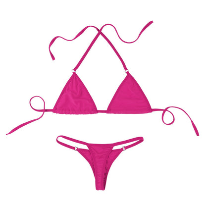2 Piece Lingerie Bikinis Swimsuit Set Solid Color Halterneck Mini Micro Bikini Bra Top with Thong Underwear Swimwear The Clothing Company Sydney