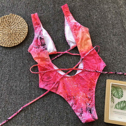 Bandage Wrap Around Tummy Cut Out Deep V Monokini One Piece Swimsuit Swimwear Bather Bathing Suit - The Clothing Company Sydney