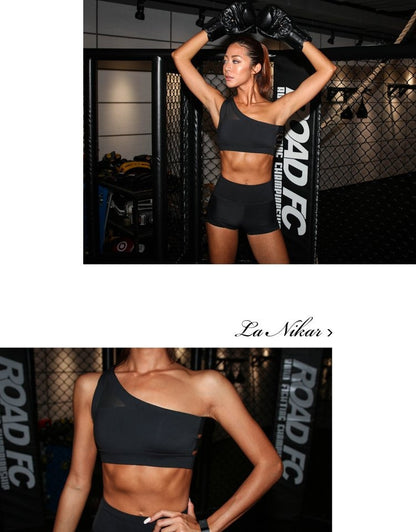 Oblique One Shoulder Strap Ladies Sports Bra Hollow out Back Lines Strenuous Exercise fitness bra Tops The Clothing Company Sydney