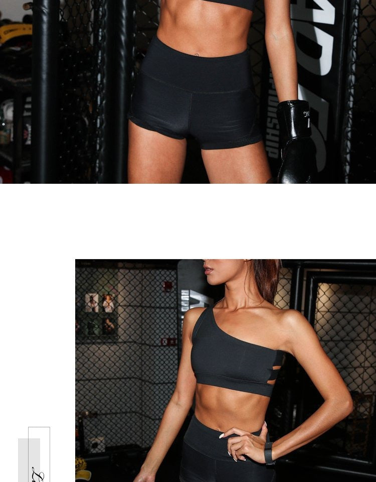 Oblique One Shoulder Strap Ladies Sports Bra Hollow out Back Lines Strenuous Exercise fitness bra Tops The Clothing Company Sydney