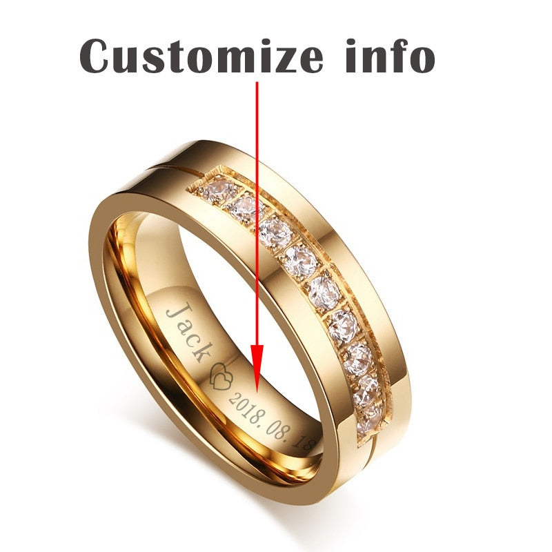 Trendy Wedding Bands Rings for Women Men Love Gift Gold-color Stainless Steel CZ Promise Couple Jewellery The Clothing Company Sydney