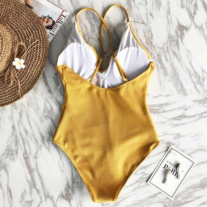Solid One-piece Swimsuit Falbala V neck Ruffle Monokini  Beach Bathing Suit Swimwear The Clothing Company Sydney