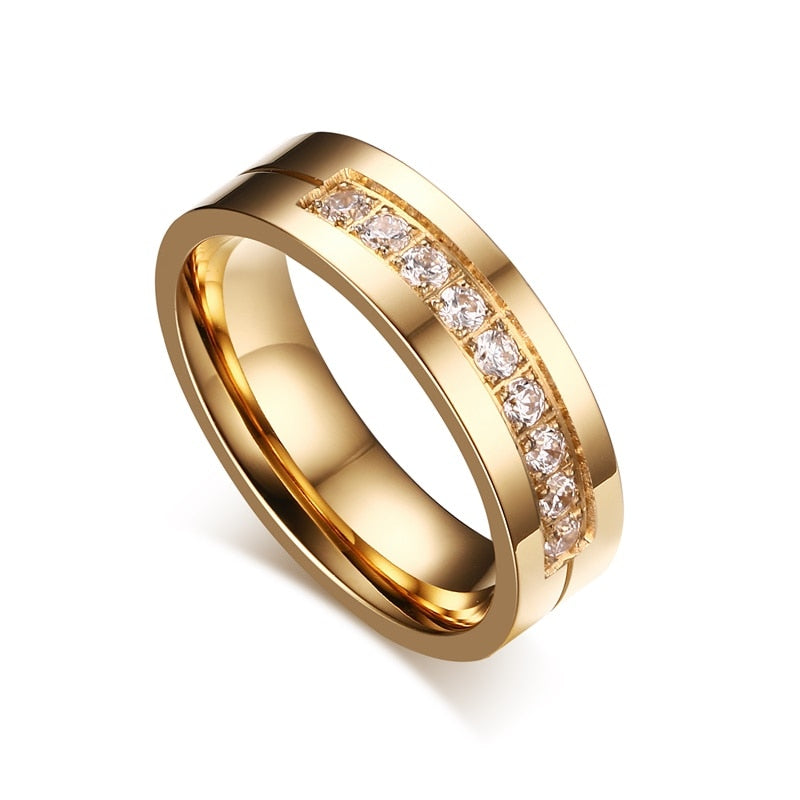 Trendy Wedding Bands Rings for Women Men Love Gift Gold-color Stainless Steel CZ Promise Couple Jewellery The Clothing Company Sydney