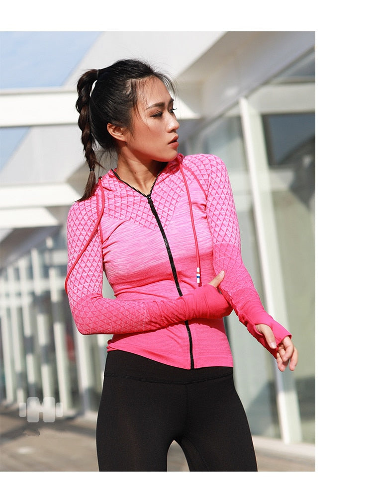 Front Zipper hooded Yoga Shirts Long Sleeve Yoga Top Sportswear Quick Dry  Tracksuit Running Jacket The Clothing Company Sydney