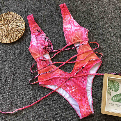 Bandage Wrap Around Tummy Cut Out Deep V Monokini One Piece Swimsuit Swimwear Bather Bathing Suit - The Clothing Company Sydney