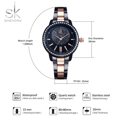 Rose Gold Japanese Quartz Watch Crystal Luxury Black Women's Watch With 6 Months Warranty The Clothing Company Sydney