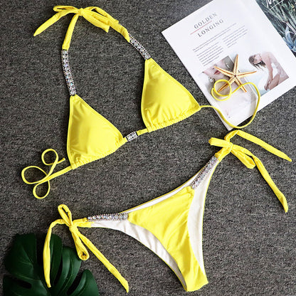 Crystal Diamond Bandeau Swimsuit Halter Swimwear Two piece Bikini Rhinestone Push up Bathing Suit Clothing Company Sydney