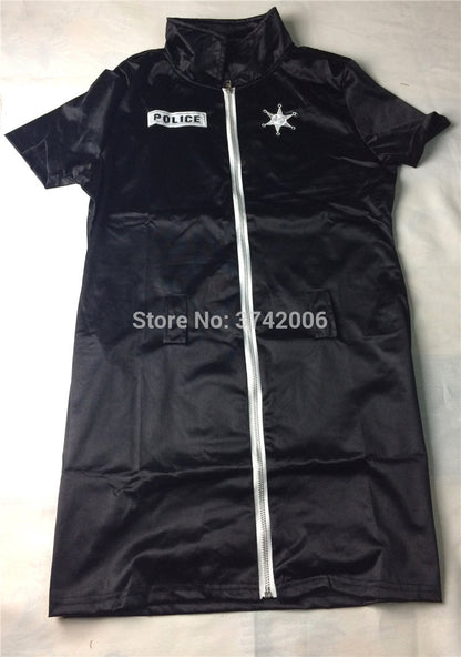 Female Cop Officer Policewomen Outfit Black Zipper Satin Police Women Cosplay Costume The Clothing Company Sydney