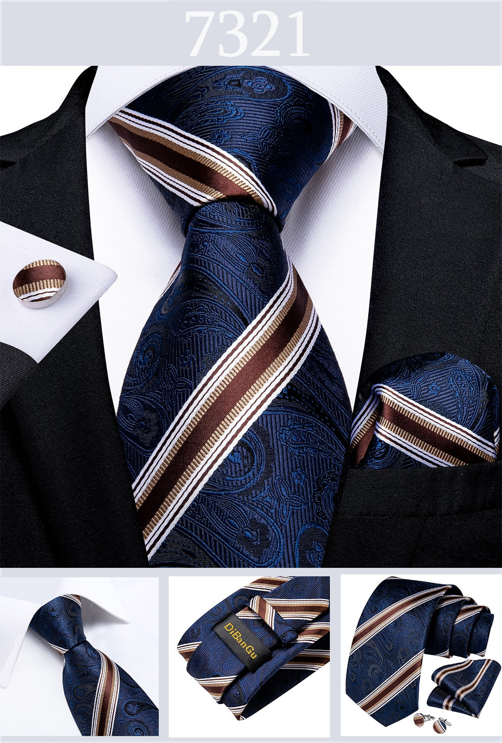 3 Piece Designer Men's Wedding Tie Gold Black Striped Silk Neck Ties For Men Hanky Cufflinks Set Business Party Wear The Clothing Company Sydney