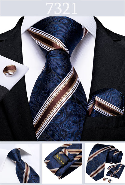 3 Piece Designer Men's Wedding Tie Gold Black Striped Silk Neck Ties For Men Hanky Cufflinks Set Business Party Wear The Clothing Company Sydney
