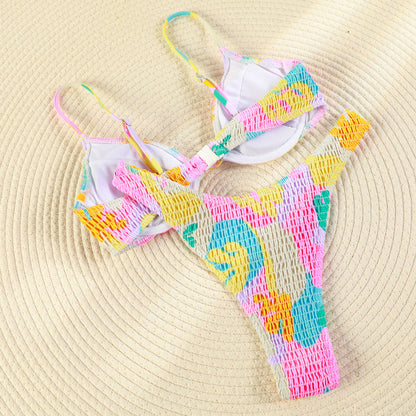 Patchwork Triang Swimsuit Bikini Set Pleasted Swimwear Thong Push Up Beachwear String Bikini Set The Clothing Company Sydney