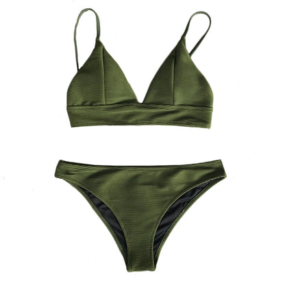 Army Green Solid Bikini Set Triangle Two Piece Swimwear Plain Beach Bathing Suit Swimsuits The Clothing Company Sydney