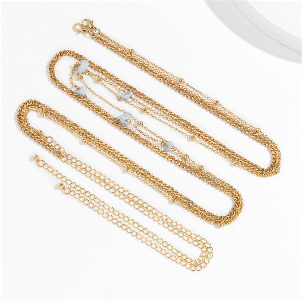 Cosysail 2Pcs/Set Simple Bead Waist Chain Punk Natural stone Thick Chain Belly Chain Beach Summer Holiday Gift The Clothing Company Sydney