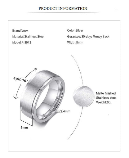 6/8mm Spinner Ring for Men Stress Release Accessory Classic Stainless Steel Wedding Band Casual Sport Jewellery The Clothing Company Sydney