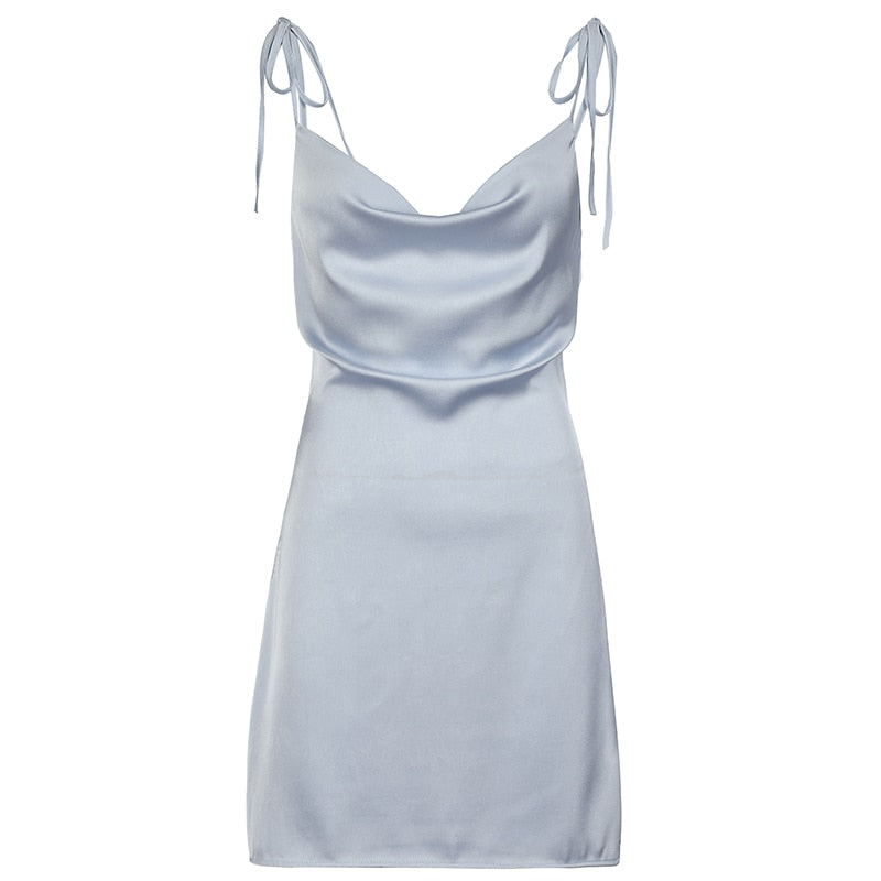 Strappy Solid Satin Backless Sleeveless Casual Dress Mini Sundress Summer Dresses The Clothing Company Sydney