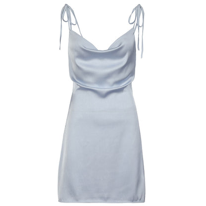Strappy Solid Satin Backless Sleeveless Casual Dress Mini Sundress Summer Dresses The Clothing Company Sydney