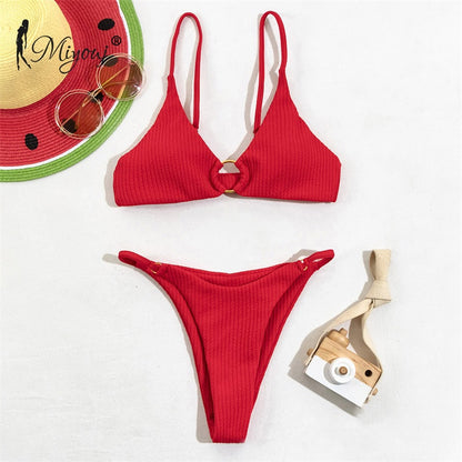 High Cut Rib Swimwear Solid Beachwear Bathing Suits Rings Bikini Sets Hollow Out Swimsuit The Clothing Company Sydney