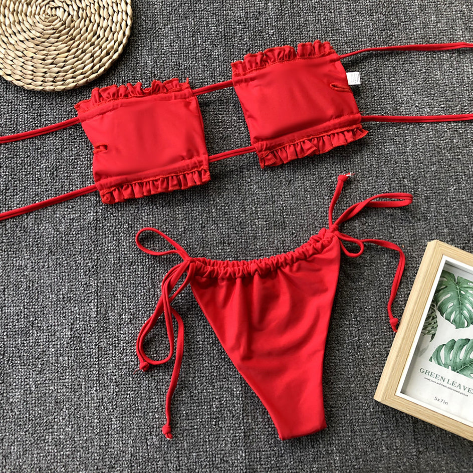 2 Piece Pleated Bandeau Swimsuit Swimwear Mini Thong Bikini Set Bather Swimming Beachwear The Clothing Company Sydney