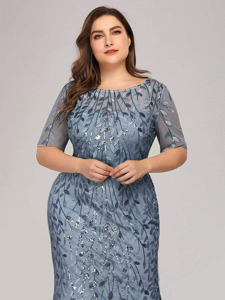 Plus Size Sequin Mesh Mermaid Slim Evening Beaded Leaves Pattern Formal Elegant Party Prom Gowns Short Sleeve Dress The Clothing Company Sydney
