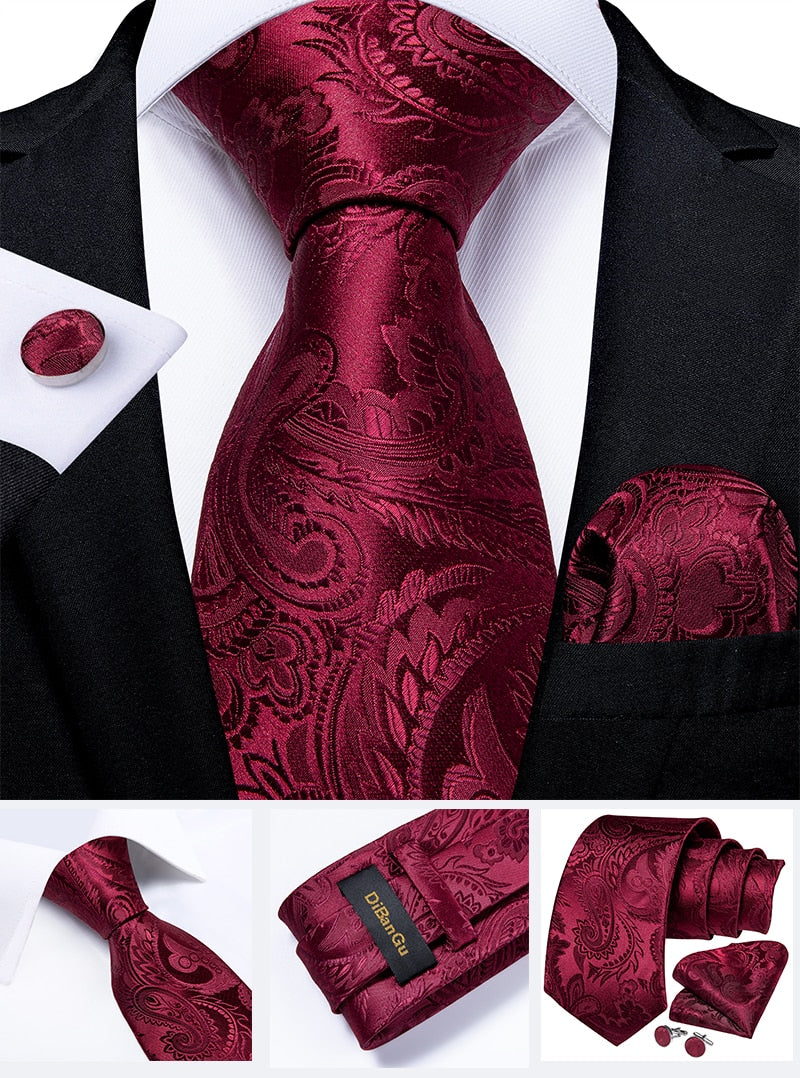 Designer Wedding Men's Tie Red  Solid Striped Paisley Neckties For Men Business Hanky Cufflinks Tie Set The Clothing Company Sydney