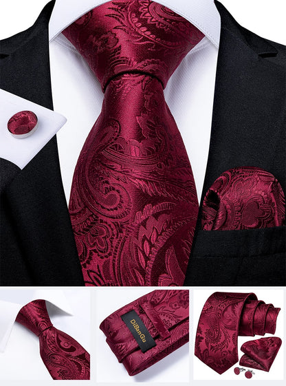 Designer Wedding Men's Tie Red  Solid Striped Paisley Neckties For Men Business Hanky Cufflinks Tie Set The Clothing Company Sydney