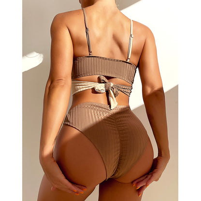 High Waist Swimsuit Ribbed Bikini Set Wrap Swimwear Colorblock Push Up Bathing Suit The Clothing Company Sydney