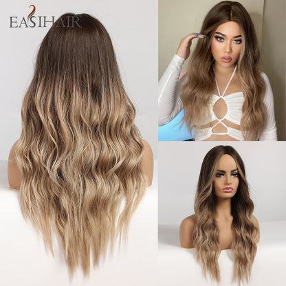 Ombre Brown Light Blonde Platinum Long Wavy Middle Part Hair Wig Cosplay Natural Heat Resistant Synthetic Wig for Women The Clothing Company Sydney