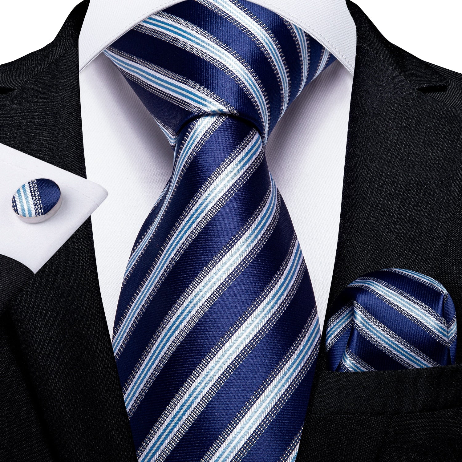 3 Piece Designer Men's Wedding Tie Gold Black Striped Silk Neck Ties For Men Hanky Cufflinks Set Business Party Wear The Clothing Company Sydney