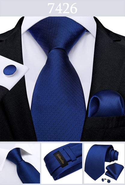Classic 100% Silk Men's Ties 8cm Blue Plaid Dot Striped Business Necktie Handkerchief Wedding Party Tie Set The Clothing Company Sydney