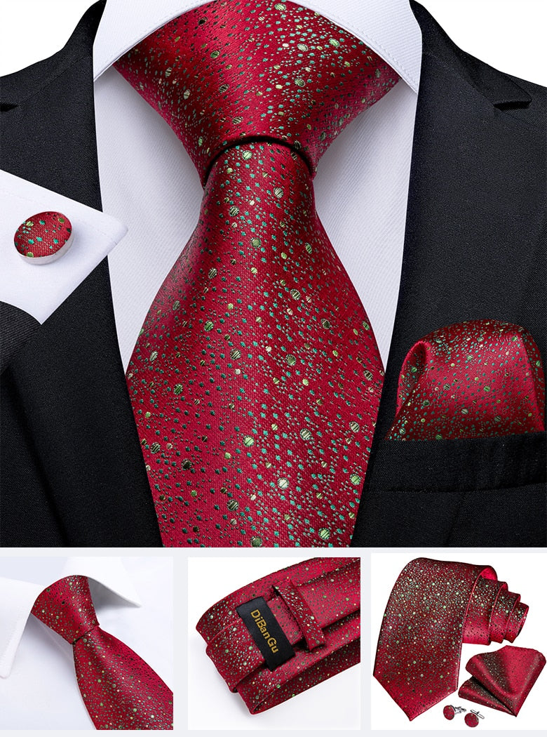 Designer Wedding Men's Tie Red  Solid Striped Paisley Neckties For Men Business Hanky Cufflinks Tie Set The Clothing Company Sydney