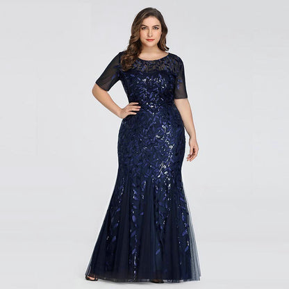 Plus Size Sequin Mesh Mermaid Slim Evening Beaded Leaves Pattern Formal Elegant Party Prom Gowns Short Sleeve Dress The Clothing Company Sydney