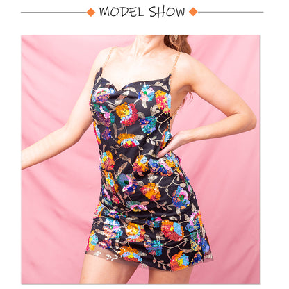 Sequin Backless Slip Mini Chain Straps Short Tulle Cocktail Summer Party Night Lush Prom Dress The Clothing Company Sydney