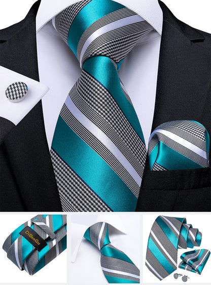 Classic 100% Silk Men's Ties 8cm Blue Plaid Dot Striped Business Necktie Handkerchief Wedding Party Tie Set The Clothing Company Sydney