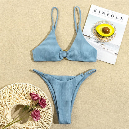 High Cut Rib Swimwear Solid Beachwear Bathing Suits Rings Bikini Sets Hollow Out Swimsuit The Clothing Company Sydney