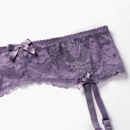 Ultra-Thin Gathered Plus Size Bowknot Floral Underwear Lace Strap Bra + Panties + Garte 3 Piece set The Clothing Company Sydney