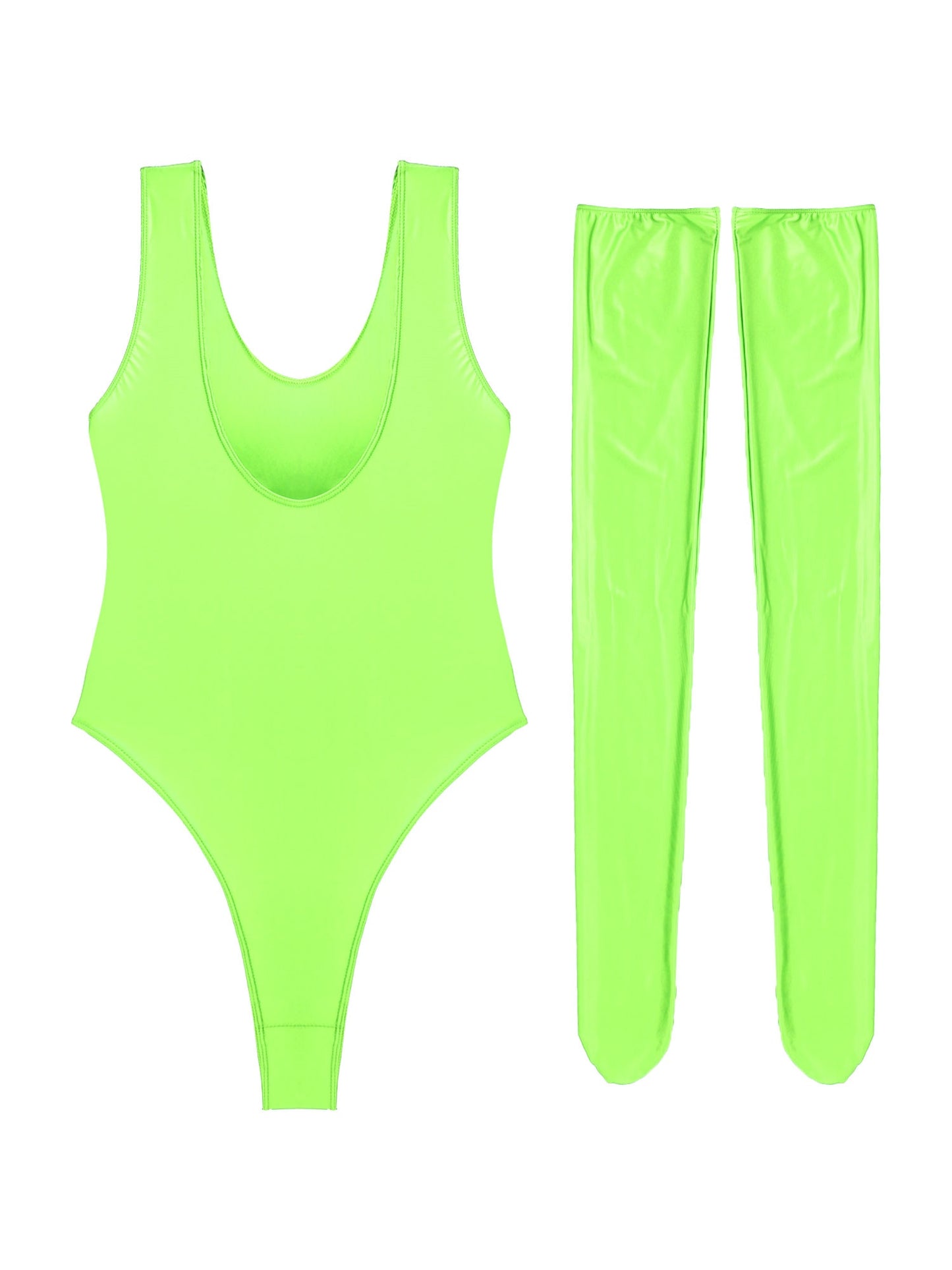 Women's Glossy Stretchy Swimming Suit Swimwear Swimsuit Sleeveless High Cut Slim Fit Bodysuit with Stocking Outfits Clubwear The Clothing Company Sydney