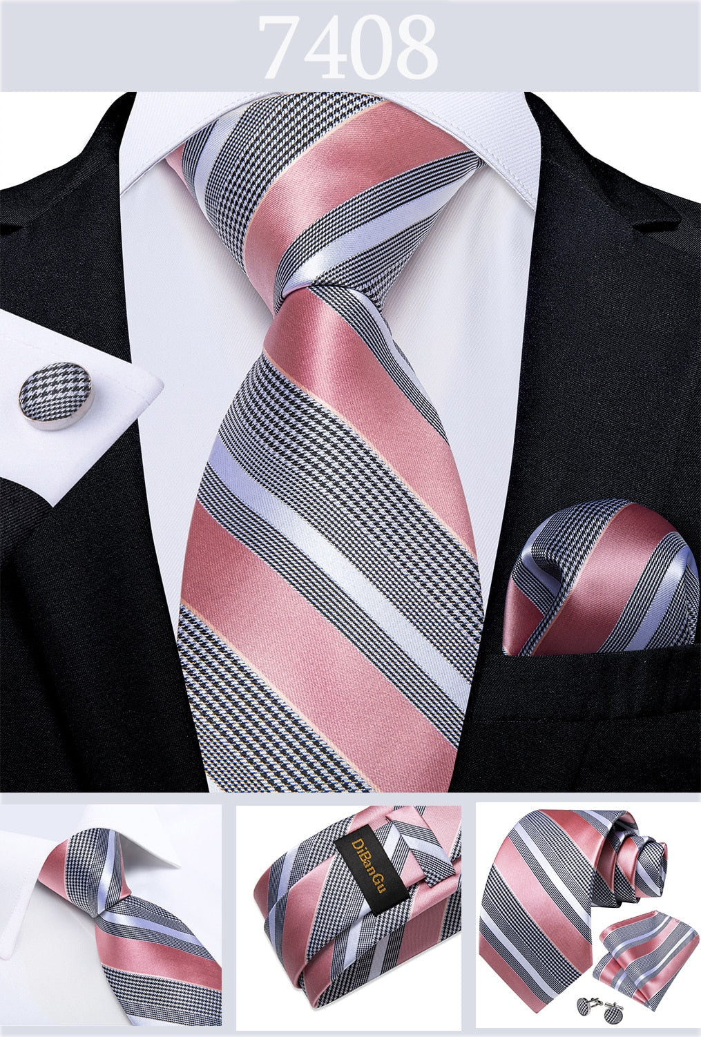 3 Piece Designer Men's Wedding Tie Gold Black Striped Silk Neck Ties For Men Hanky Cufflinks Set Business Party Wear The Clothing Company Sydney
