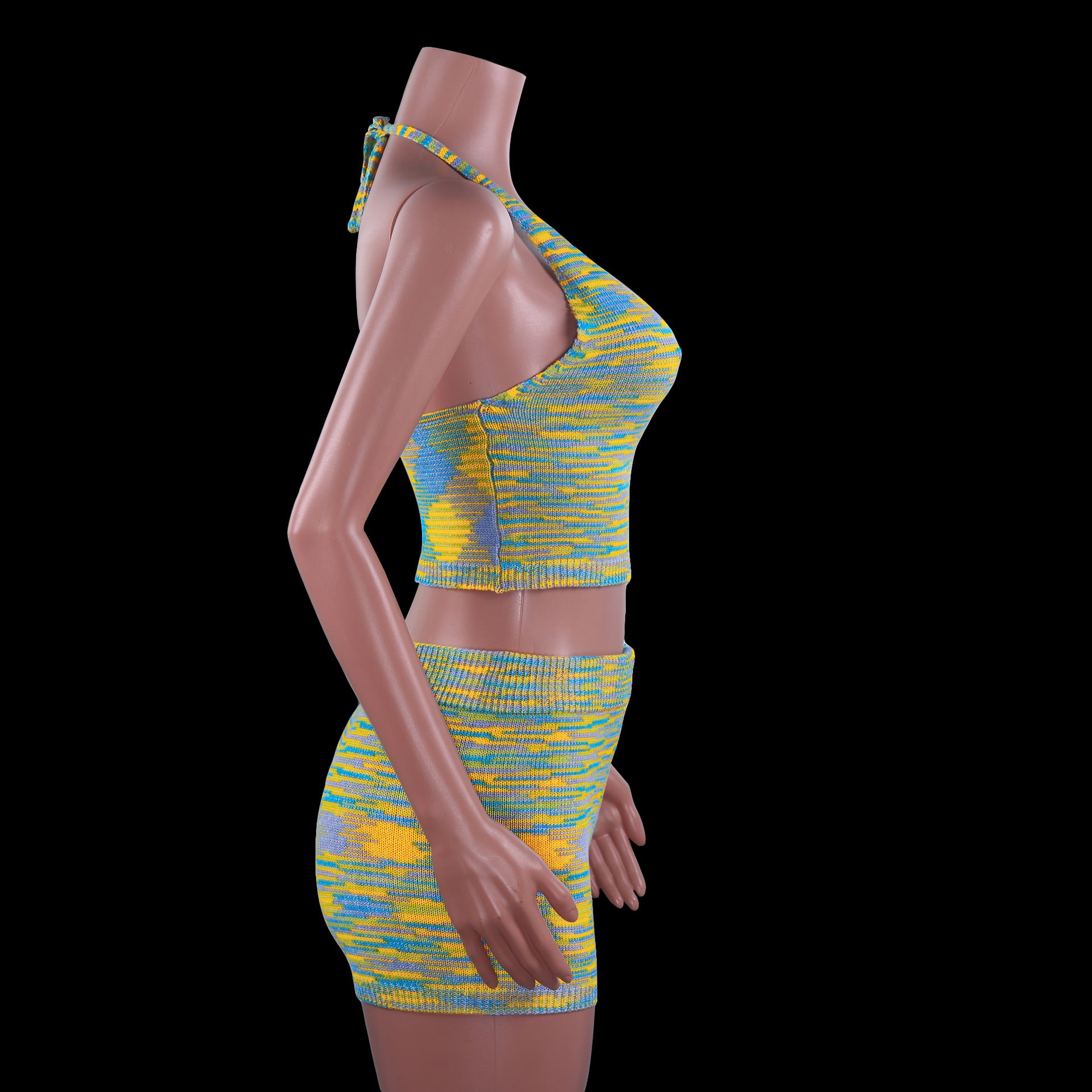 Rainbow Print Halter Cut Out Crop Top and Shorts 2 Piece Matching Set Club Fashion Outfits Loungewear Set The Clothing Company Sydney