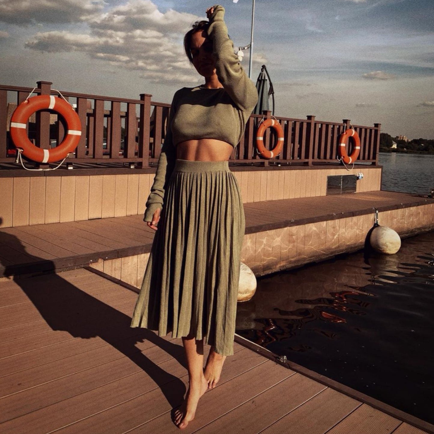 2 Piece Sweater Cropped Top Midi Skirt Matching Set Outfits Button Up Split Skirt Set The Clothing Company Sydney
