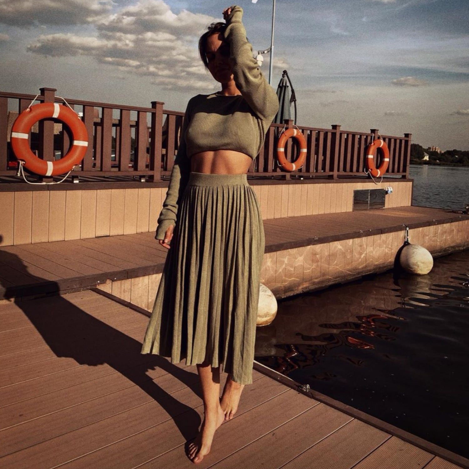 2 Piece Sweater Cropped Top Midi Skirt Matching Set Outfits Button Up Split Skirt Set The Clothing Company Sydney
