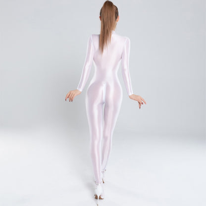 Oily Glossy Elastic Tights Zipper Open Crotch Full Body Jumpsuits See Through Bodysuits Women Smooth Bodycon Romper Jumpsuit The Clothing Company Sydney