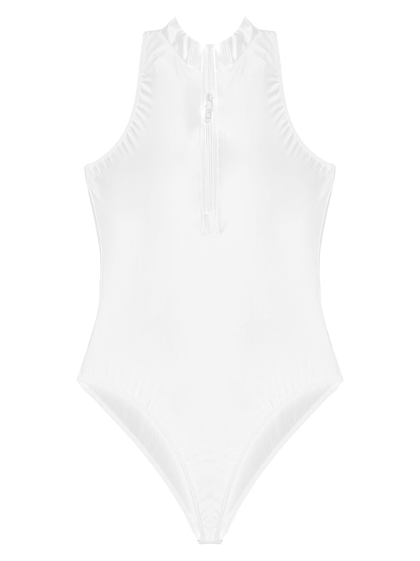 Women's Bodysuit Glossy Sleeveless Bodysuit Jumpsuit Solid Color Double Zipper Front Leotard High Cut Clubwear Nightwear The Clothing Company Sydney
