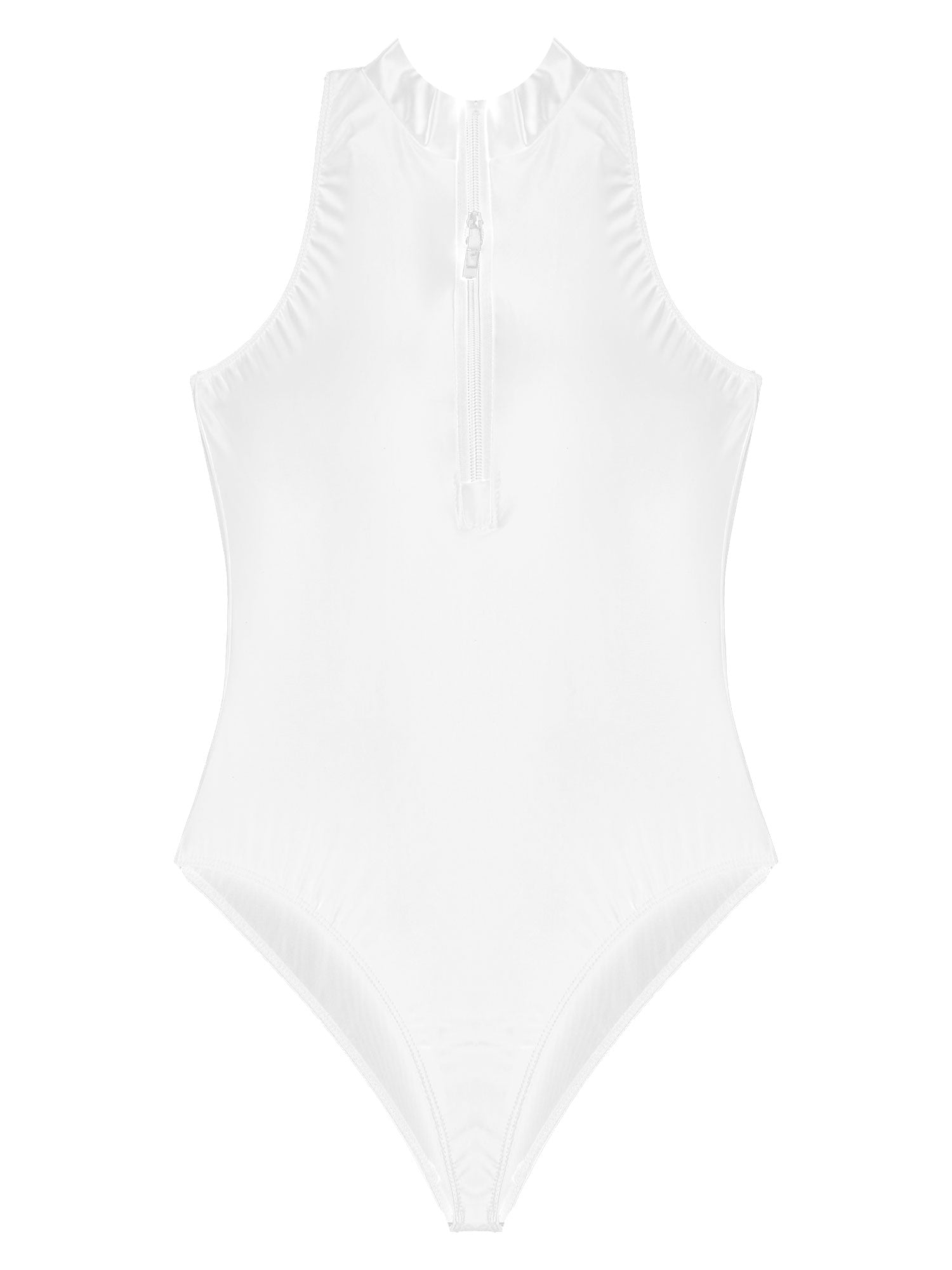 Women's Bodysuit Glossy Sleeveless Bodysuit Jumpsuit Solid Color Double Zipper Front Leotard High Cut Clubwear Nightwear The Clothing Company Sydney