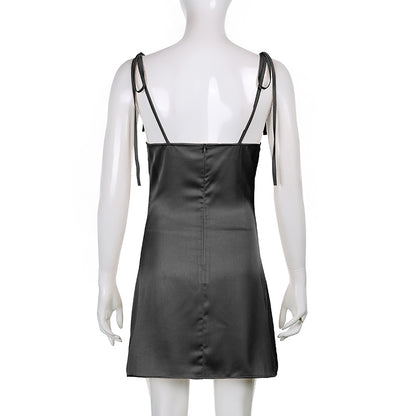 Strappy Solid Satin Backless Sleeveless Casual Dress Mini Sundress Summer Dresses The Clothing Company Sydney